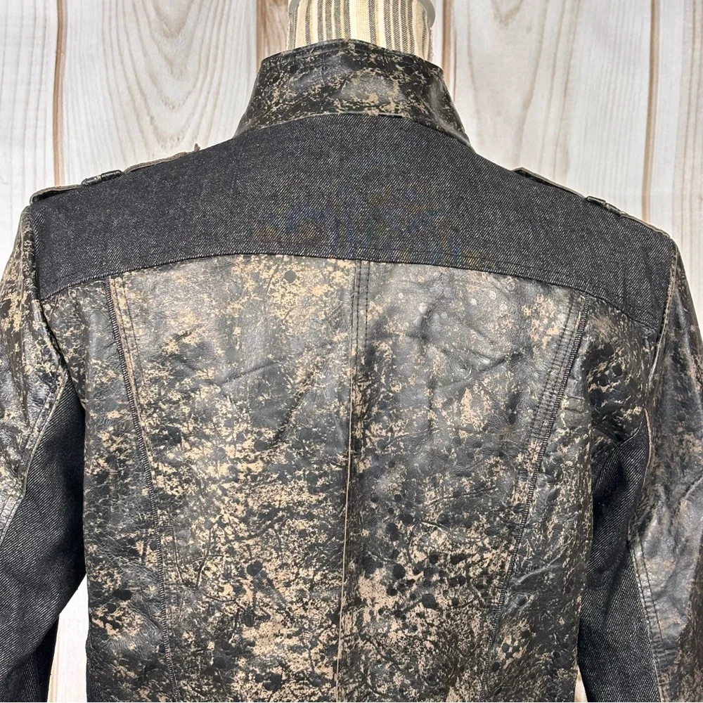 H&D Classic Distressed Leather Denim Moto Jacket Snaps Dressy Casual Biker Large - Picture 4 of 15